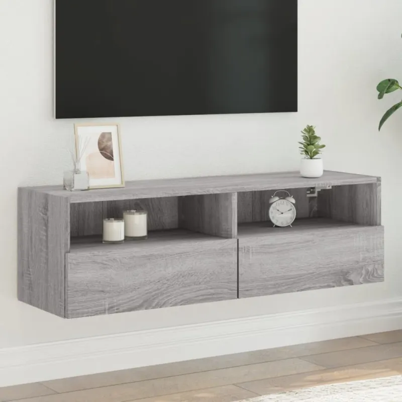 Sieninė TV spintelė, pilka ąžuolo, 100x30x30cm, mediena