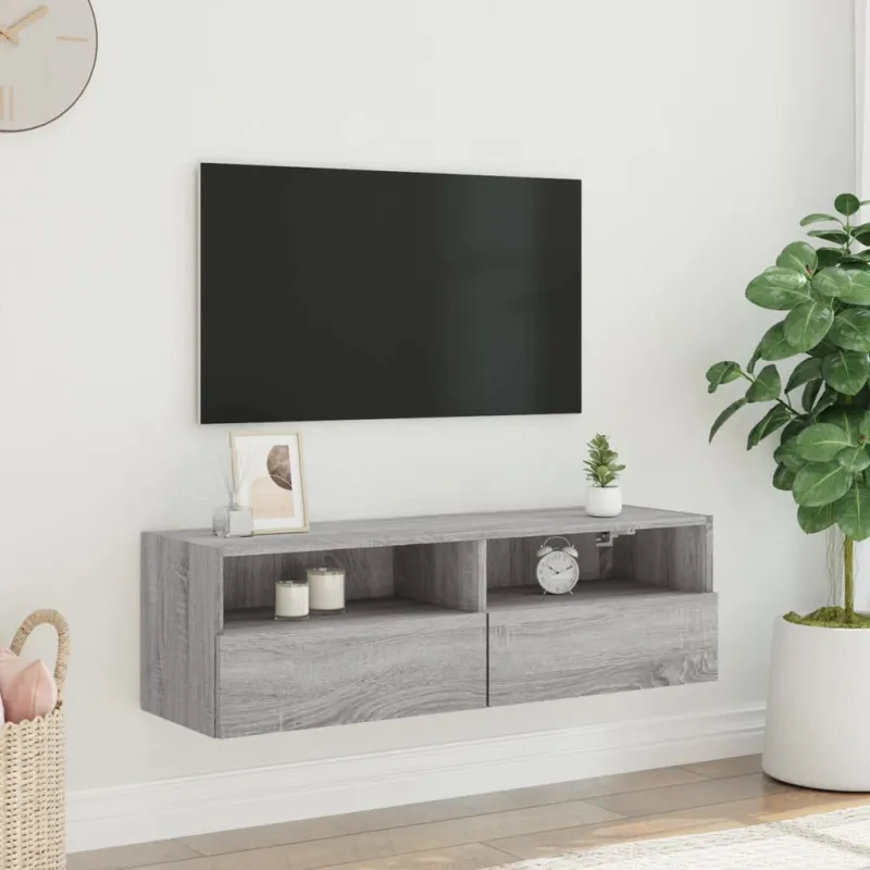 Sieninė TV spintelė, pilka ąžuolo, 100x30x30cm, mediena