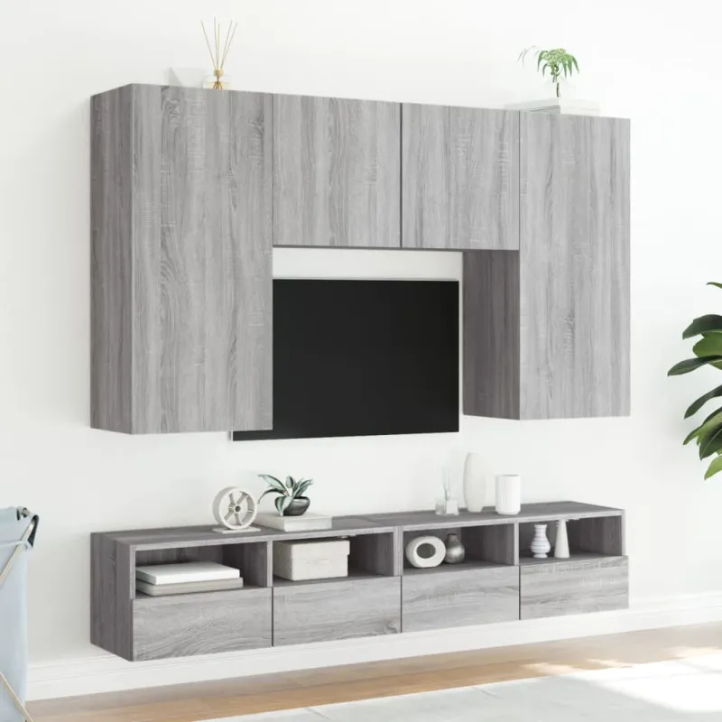 Sieninė TV spintelė, pilka ąžuolo, 100x30x30cm, mediena