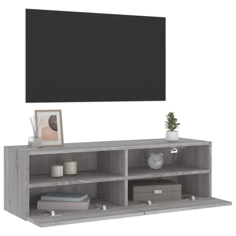 Sieninė TV spintelė, pilka ąžuolo, 100x30x30cm, mediena