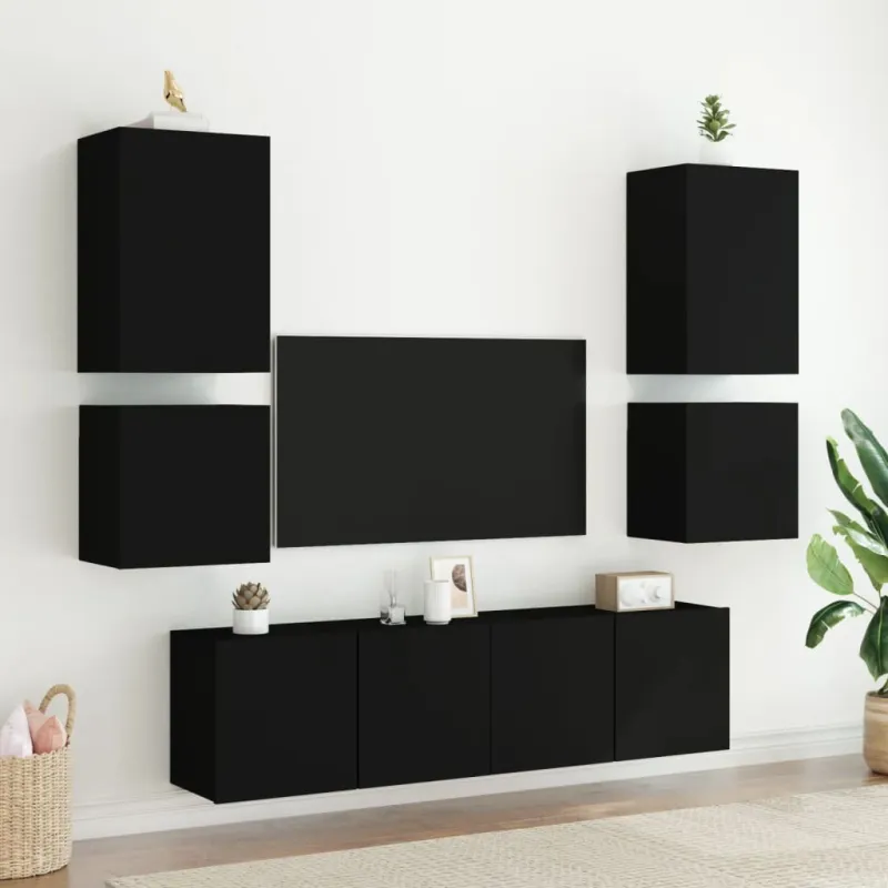 Sieninės TV spintelės, 2vnt., juodos, 40,5x30x40cm, mediena