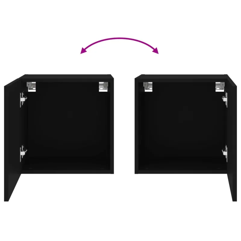 Sieninės TV spintelės, 2vnt., juodos, 40,5x30x40cm, mediena