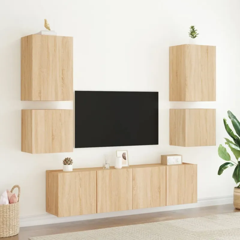 Sieninės TV spintelės, 2vnt., ąžuolo, 40,5x30x40cm, mediena