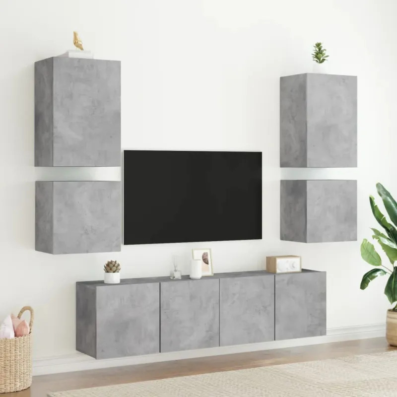 Sieninės TV spintelės, 2vnt., betono, 40,5x30x40cm, mediena