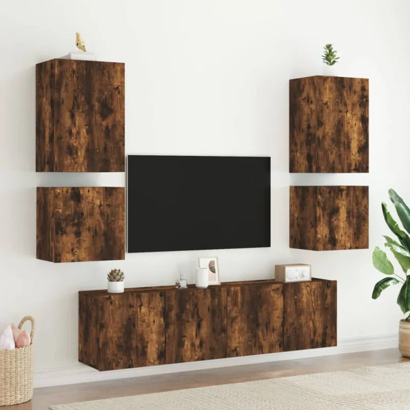 Sieninės TV spintelės, 2vnt., dūminės, 40,5x30x40cm, mediena