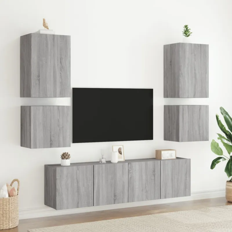 Sieninė TV spintelė, pilka ąžuolo, 40,5x30x40cm, mediena