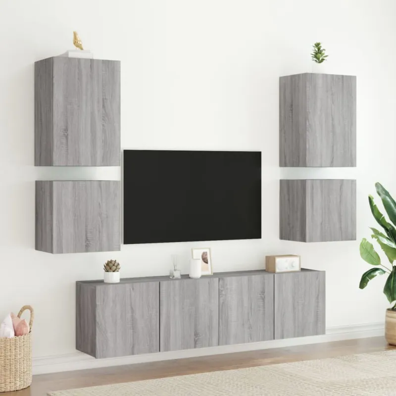 Sieninės TV spintelės, 2vnt., pilkos, 40,5x30x40cm, mediena