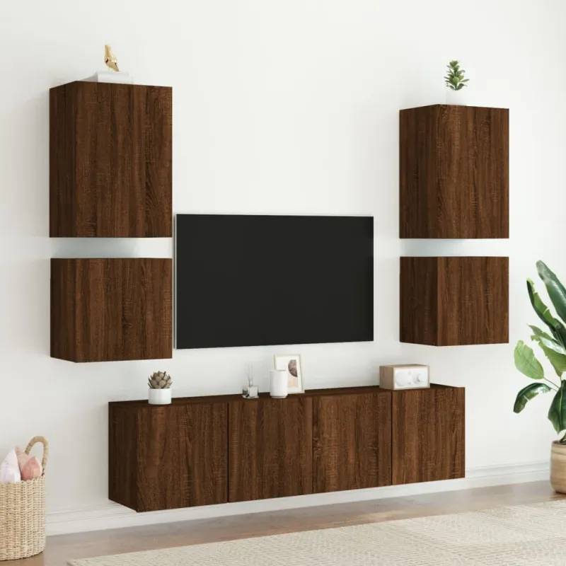 Sieninės TV spintelės, 2vnt., rudos, 40,5x30x40cm, mediena