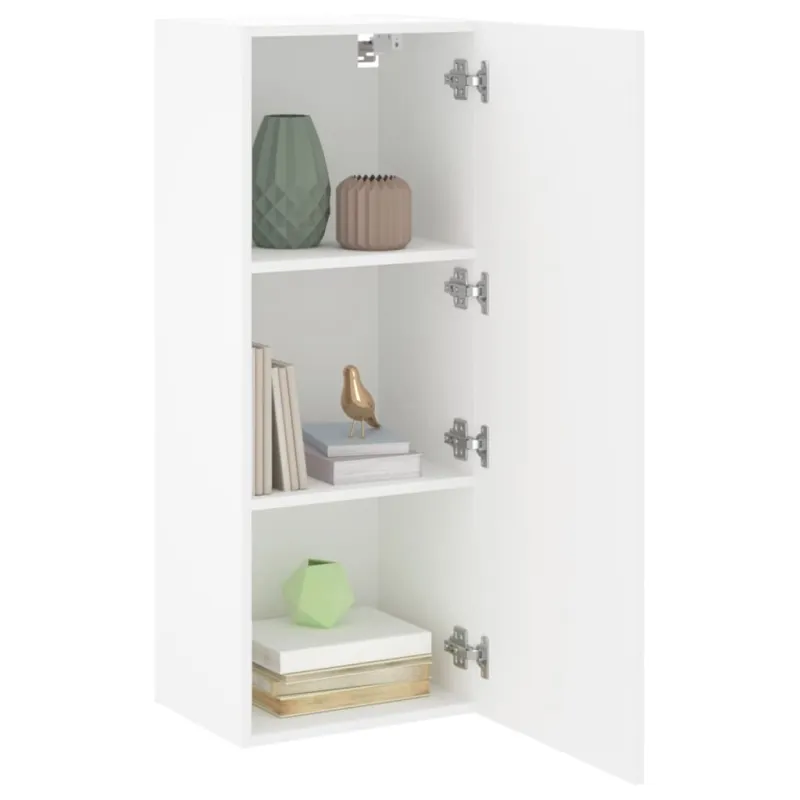 Sieninė TV spintelė, balta, 40,5x30x102cm, apdirbta mediena