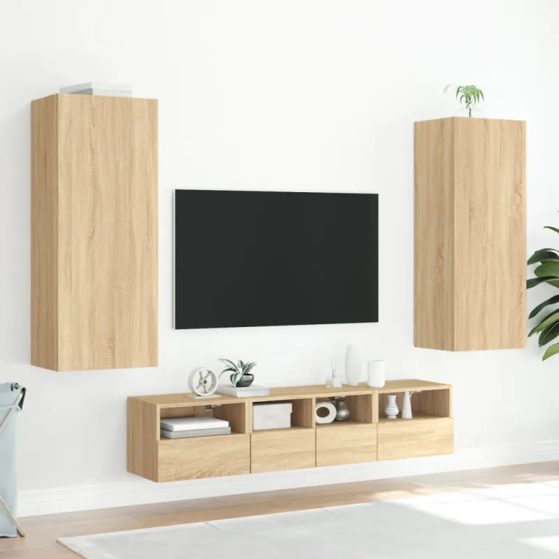 Sieninė TV spintelė, ąžuolo, 40,5x30x102cm, apdirbta mediena