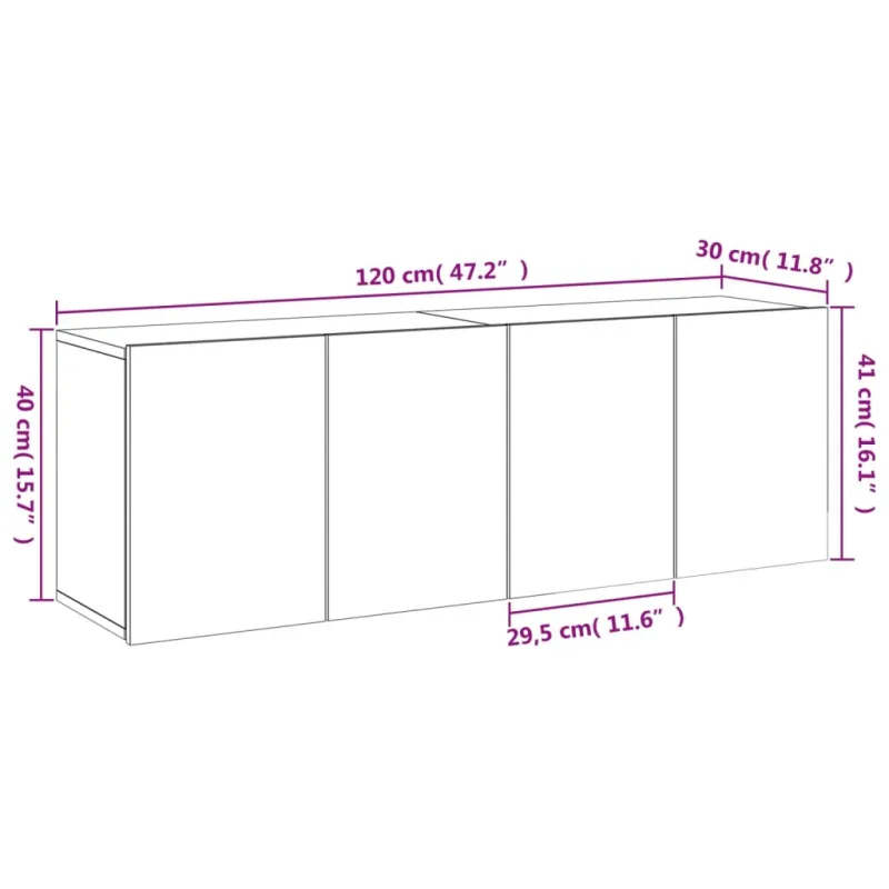 Prie sienos montuojamos TV spintelės, 2vnt., baltos, 60x30x41cm