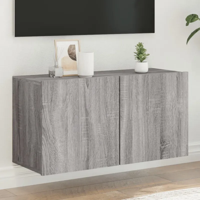 Prie sienos montuojama TV spintelė, pilka ąžuolo, 80x30x41cm