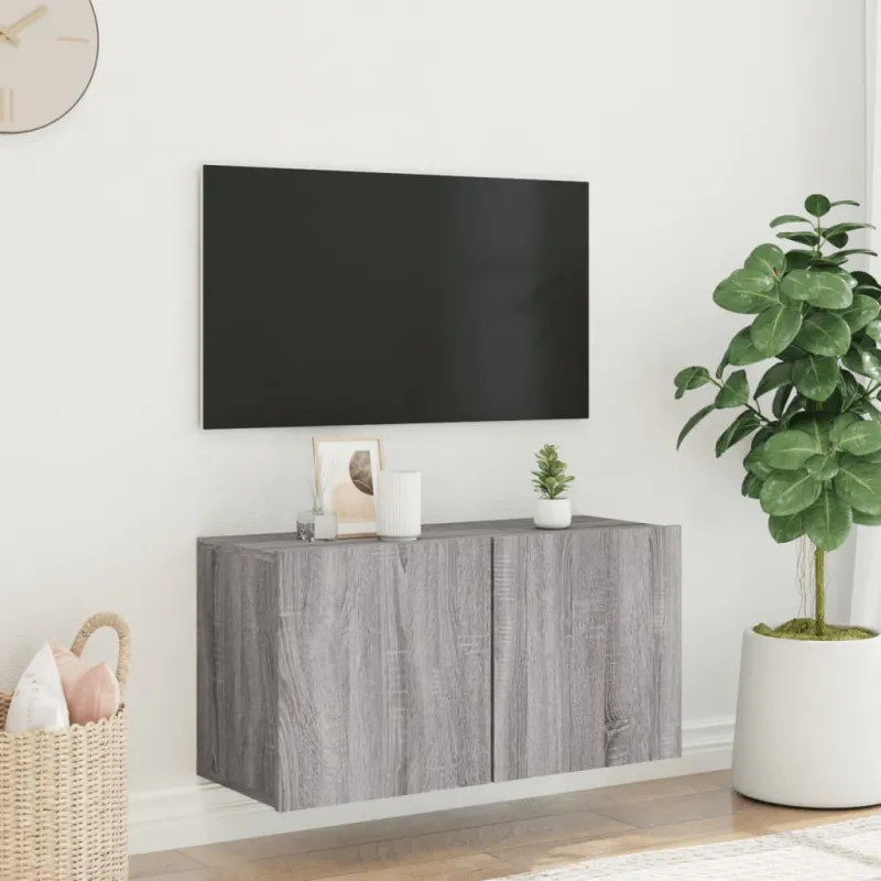 Prie sienos montuojama TV spintelė, pilka ąžuolo, 80x30x41cm