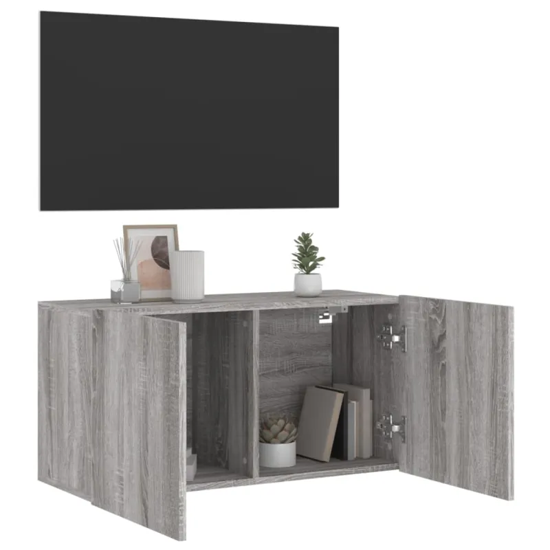 Prie sienos montuojama TV spintelė, pilka ąžuolo, 80x30x41cm