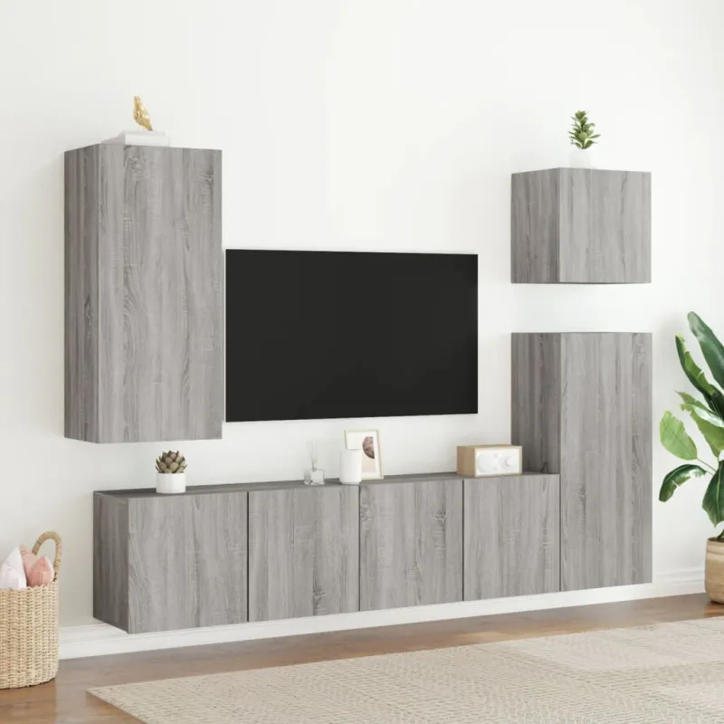 Prie sienos montuojama TV spintelė, pilka ąžuolo, 80x30x41cm