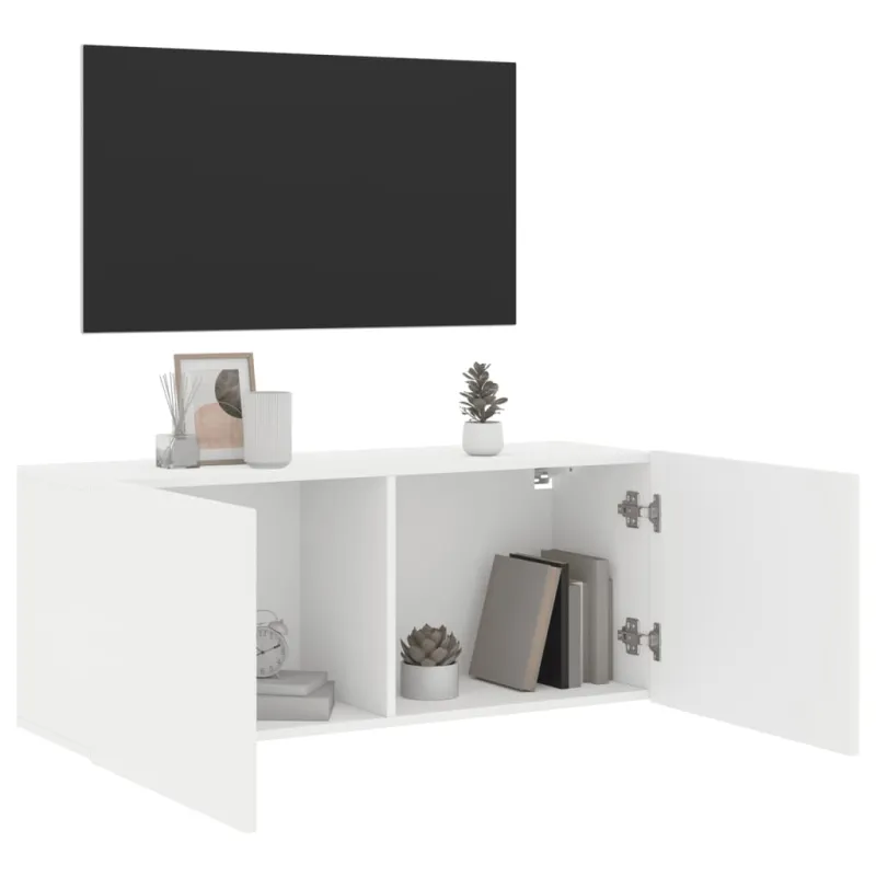 Prie sienos montuojama TV spintelė, baltos spalvos, 100x30x41cm