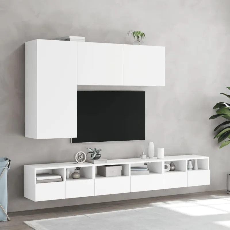 Prie sienos montuojama TV spintelė, baltos spalvos, 100x30x41cm