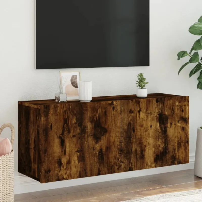 Prie sienos montuojama TV spintelė, dūminio ąžuolo, 100x30x41cm
