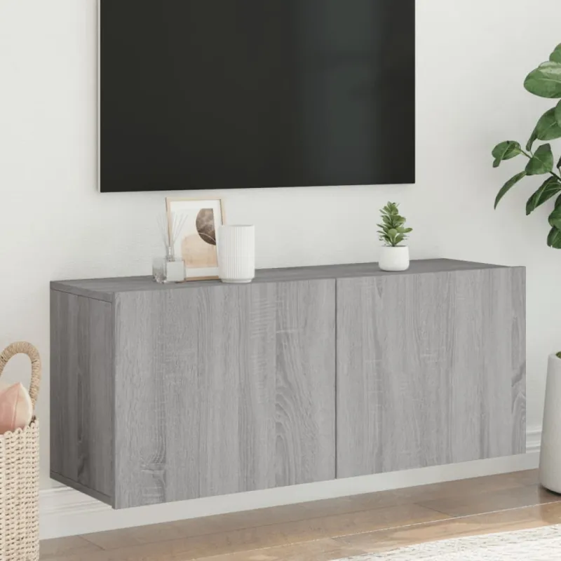 Prie sienos montuojama TV spintelė, pilka ąžuolo, 100x30x41cm