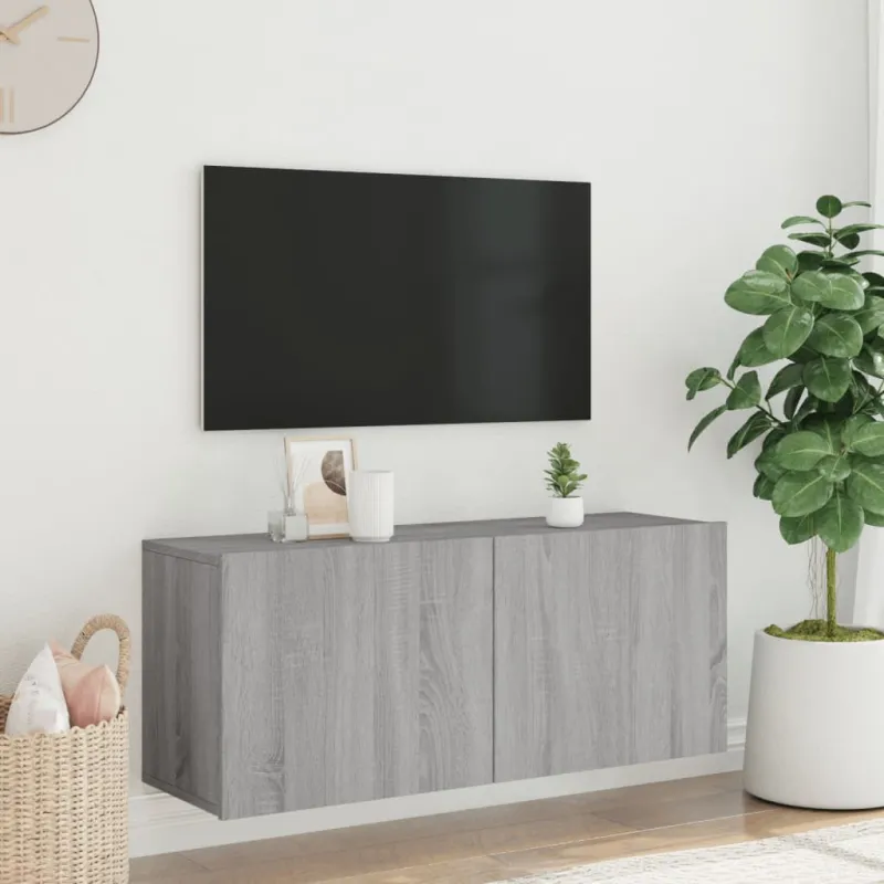 Prie sienos montuojama TV spintelė, pilka ąžuolo, 100x30x41cm