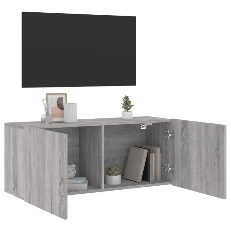 Prie sienos montuojama TV spintelė, pilka ąžuolo, 100x30x41cm