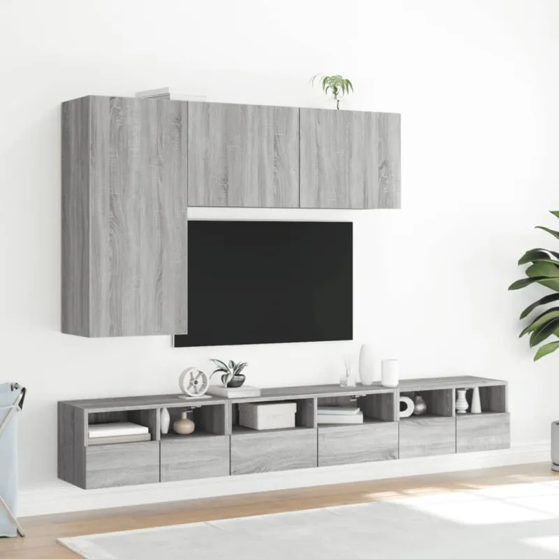 Prie sienos montuojama TV spintelė, pilka ąžuolo, 100x30x41cm