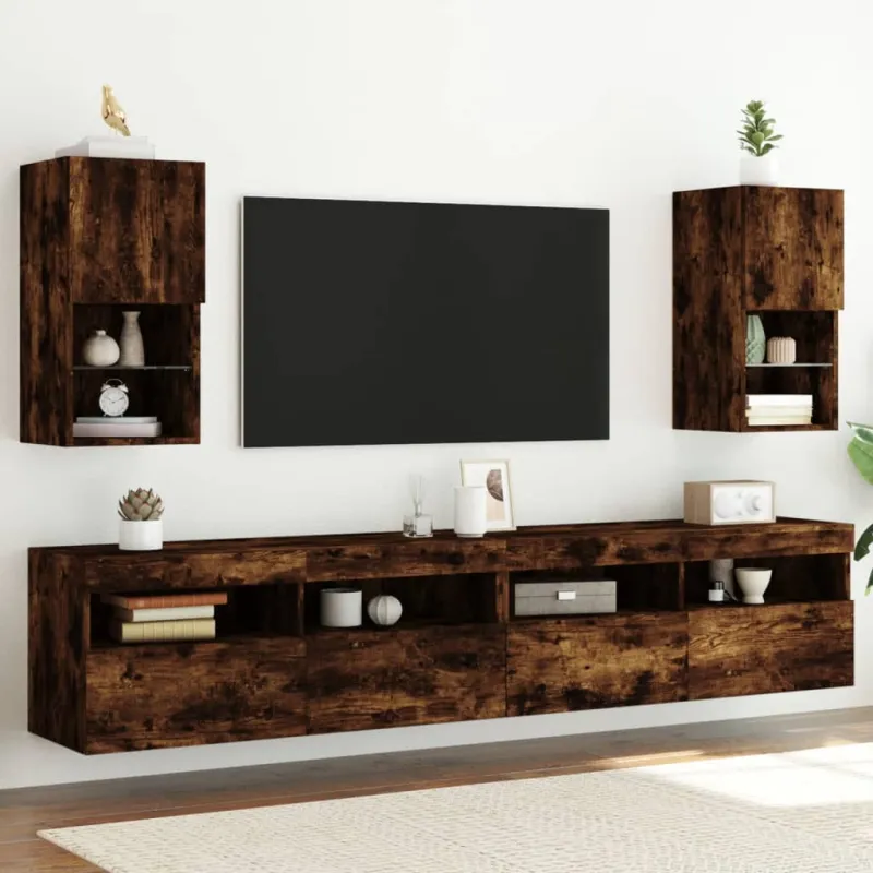 TV spintelės su LED, 2vnt., dūminio ąžuolo, 30,5x30x60cm
