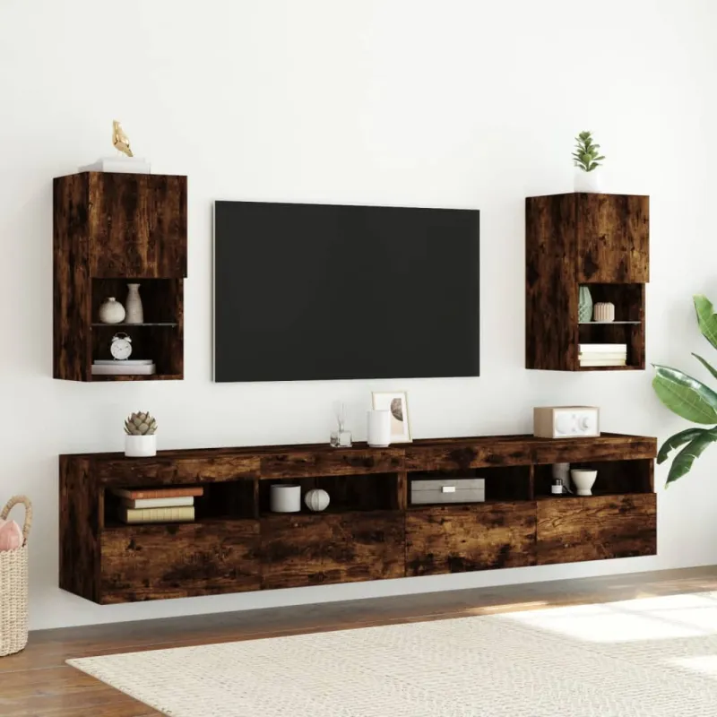 TV spintelės su LED, 2vnt., dūminio ąžuolo, 30,5x30x60cm