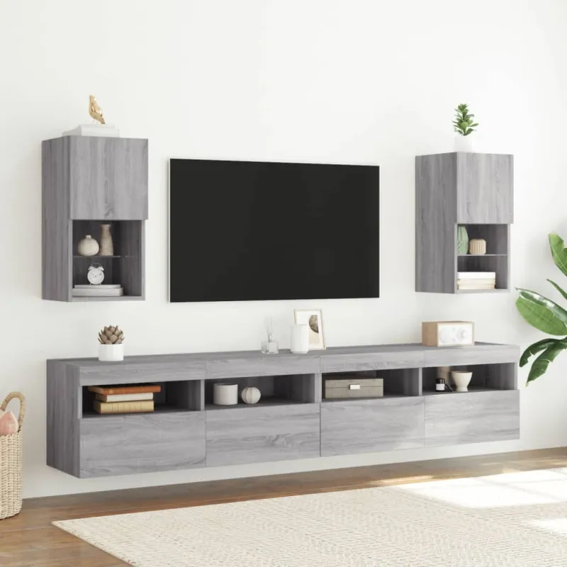 TV spintelė su LED lemputėmis, pilka ąžuolo, 30,5x30x60cm