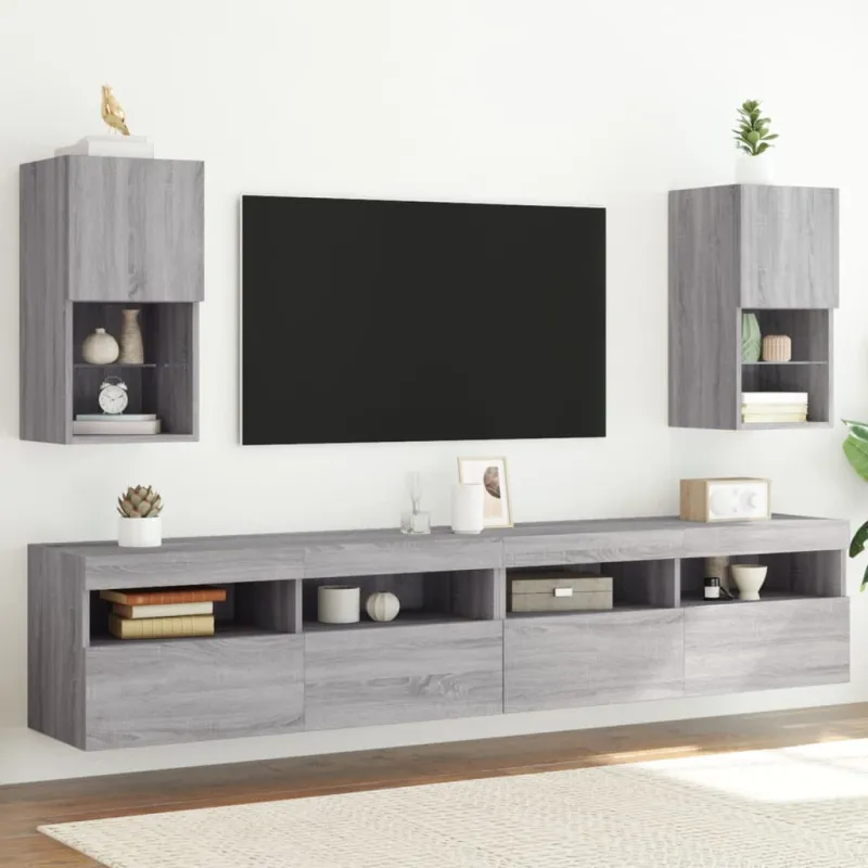 TV spintelės su LED, 2vnt., pilkos ąžuolo, 30,5x30x60cm