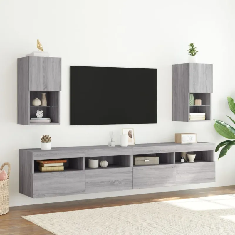 TV spintelės su LED, 2vnt., pilkos ąžuolo, 30,5x30x60cm