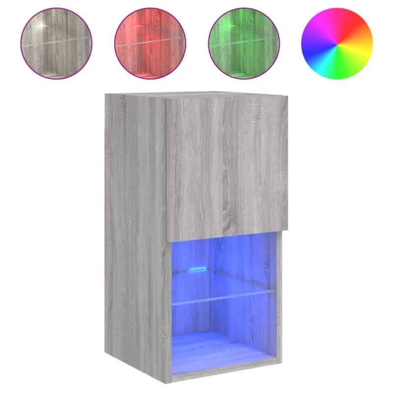 TV spintelės su LED, 2vnt., pilkos ąžuolo, 30,5x30x60cm