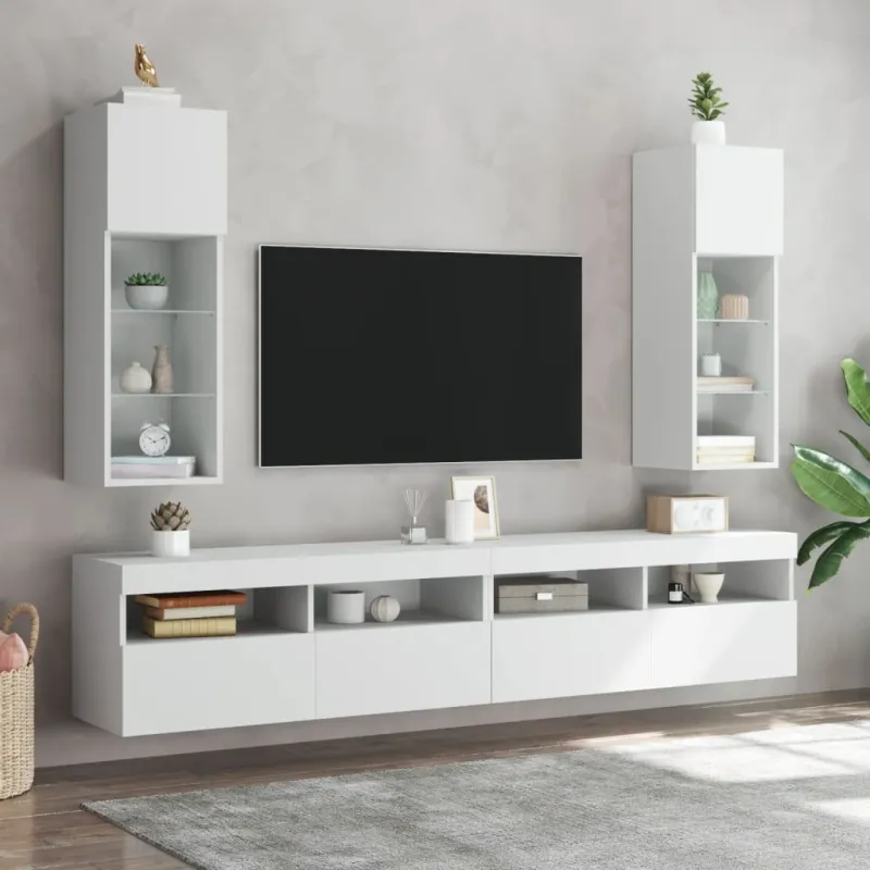 TV spintelė su LED lemputėmis, baltos spalvos, 30,5x30x90cm