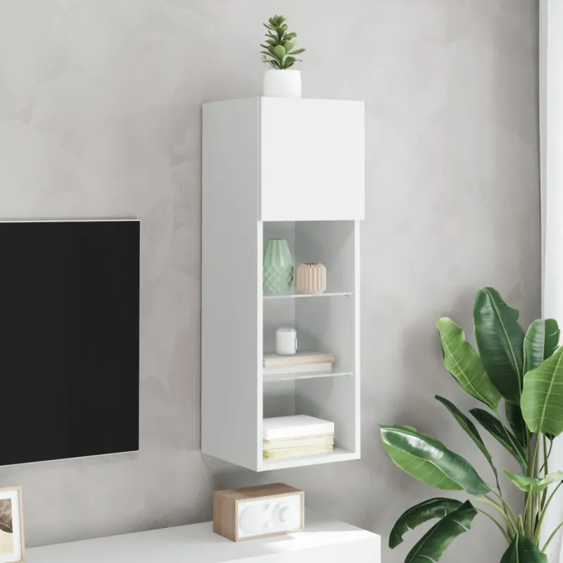 TV spintelė su LED lemputėmis, baltos spalvos, 30,5x30x90cm