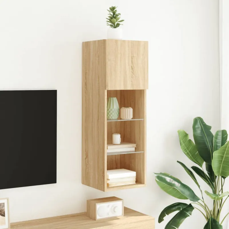 TV spintelė su LED lemputėmis, ąžuolo spalvos, 30,5x30x90cm