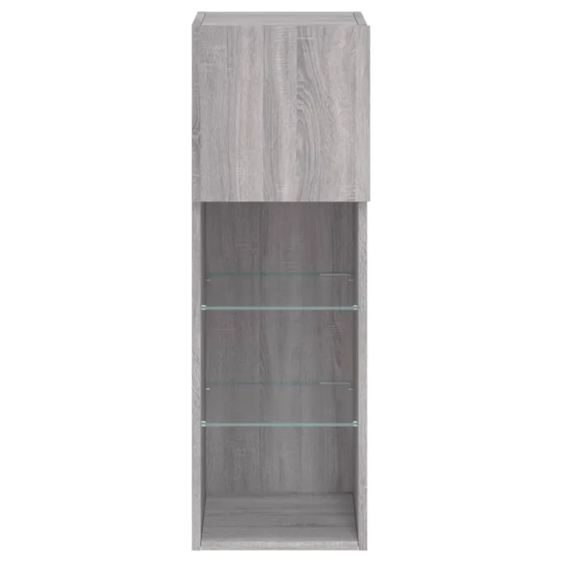 TV spintelė su LED lemputėmis, pilka ąžuolo, 30,5x30x90cm