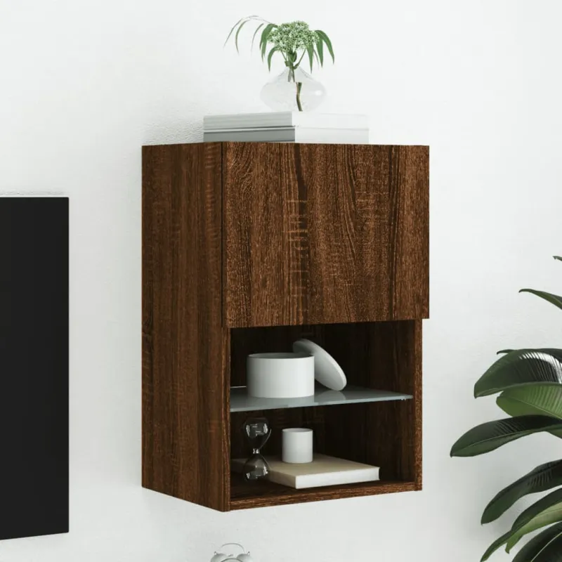 TV spintelė su LED lemputėmis, ruda ąžuolo, 40,5x30x60cm