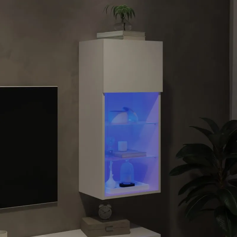 TV spintelė su LED lemputėmis, baltos spalvos, 40,5x30x90cm