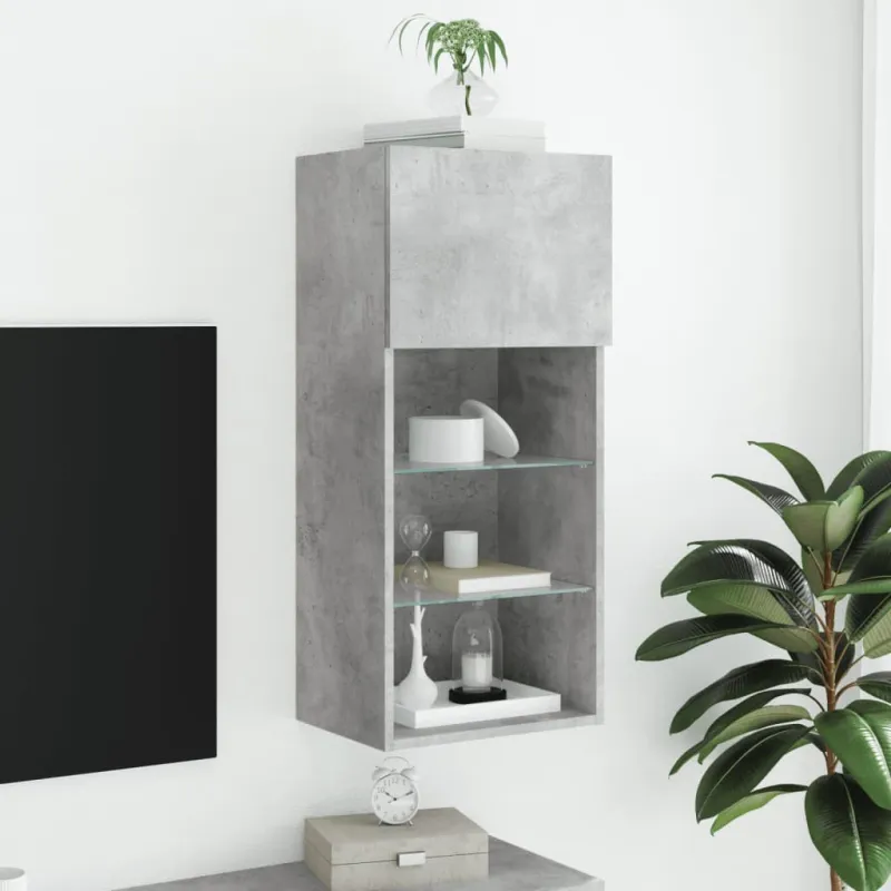 TV spintelė su LED lemputėmis, betono pilka, 40,5x30x90cm