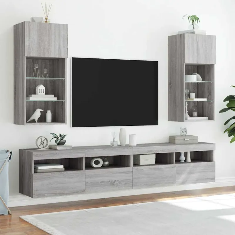 TV spintelė su LED lemputėmis, pilka ąžuolo, 40,5x30x90cm