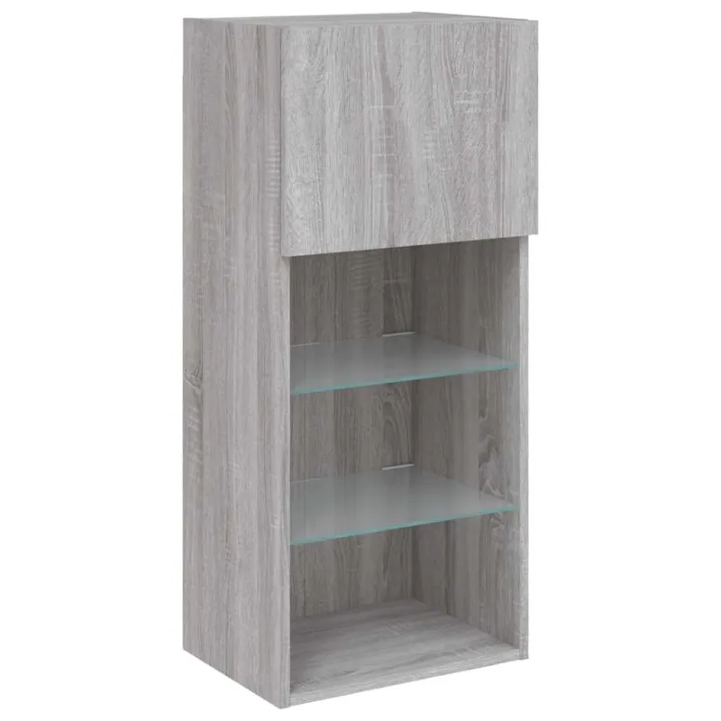 TV spintelė su LED lemputėmis, pilka ąžuolo, 40,5x30x90cm