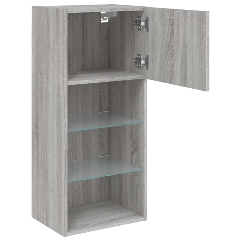 TV spintelė su LED lemputėmis, pilka ąžuolo, 40,5x30x90cm