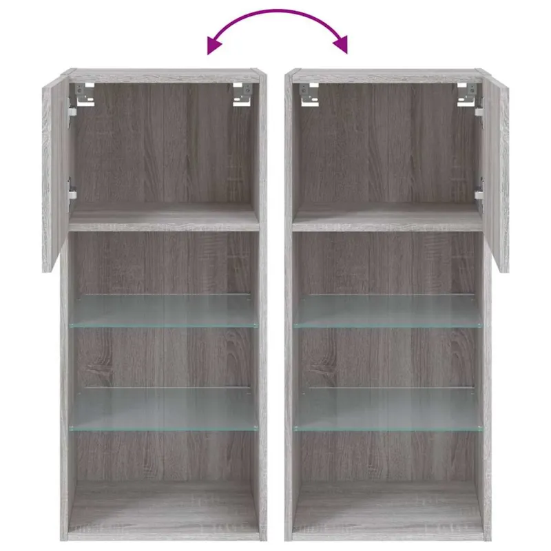TV spintelė su LED lemputėmis, pilka ąžuolo, 40,5x30x90cm