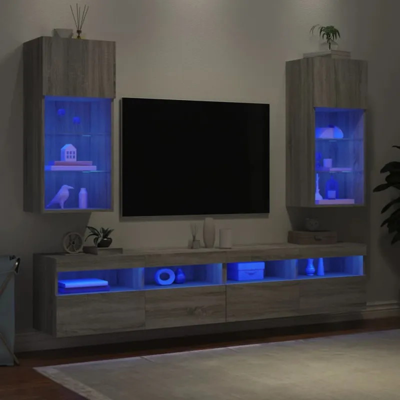 TV spintelės su LED, 2vnt., pilkos ąžuolo, 40,5x30x90cm