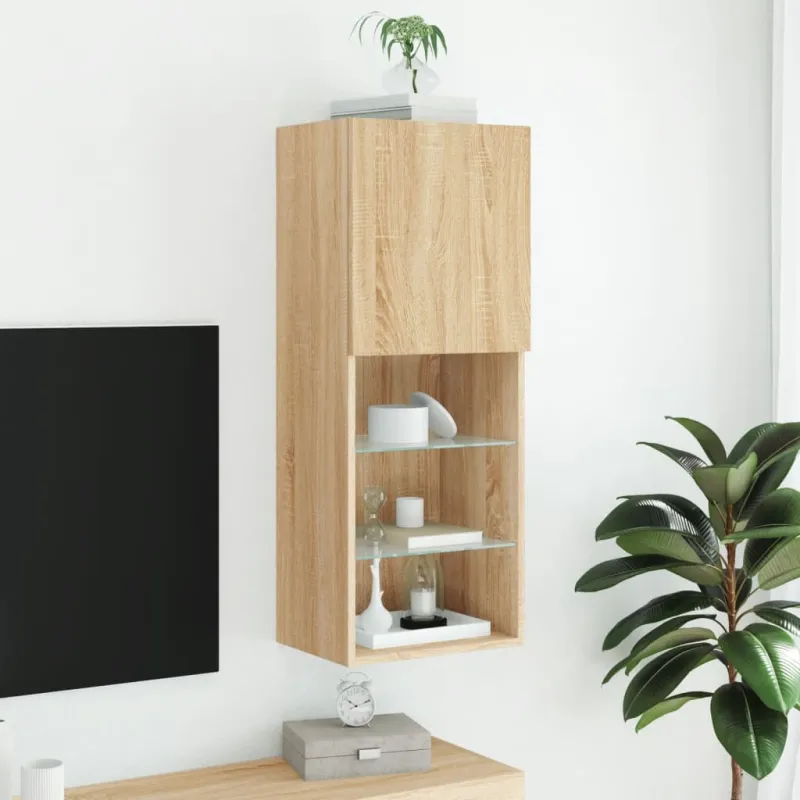 TV spintelė su LED lemputėmis, ąžuolo spalvos, 40,5x30x102cm