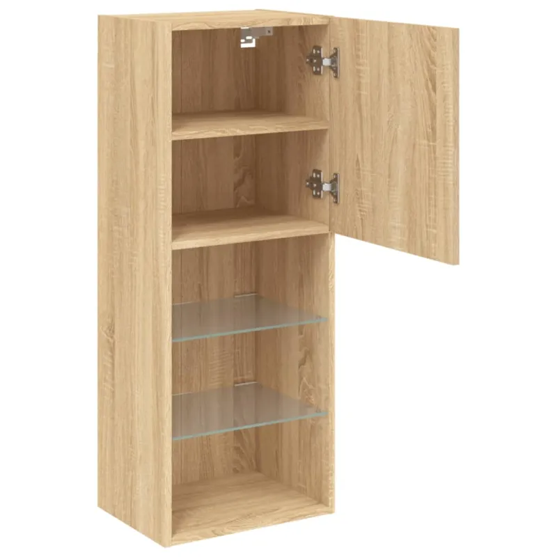 TV spintelė su LED lemputėmis, ąžuolo spalvos, 40,5x30x102cm