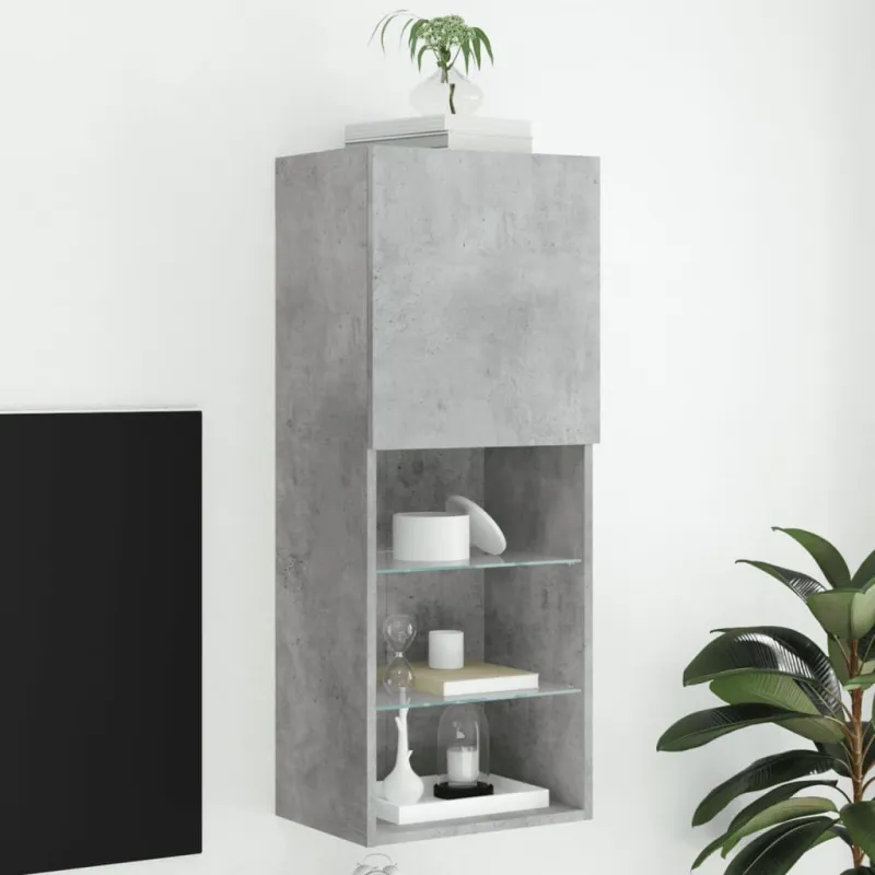 TV spintelė su LED lemputėmis, betono pilka, 40,5x30x102cm
