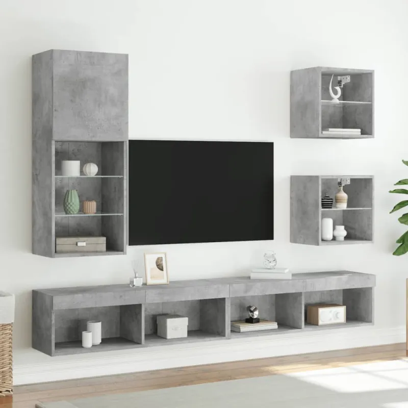 TV spintelė su LED lemputėmis, betono pilka, 40,5x30x102cm