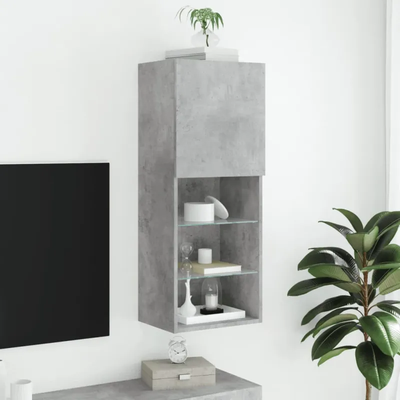 TV spintelė su LED lemputėmis, betono pilka, 40,5x30x102cm