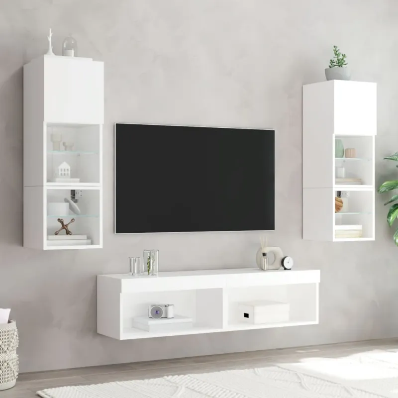 TV spintelė su LED lemputėmis, baltos spalvos, 60x30x30cm